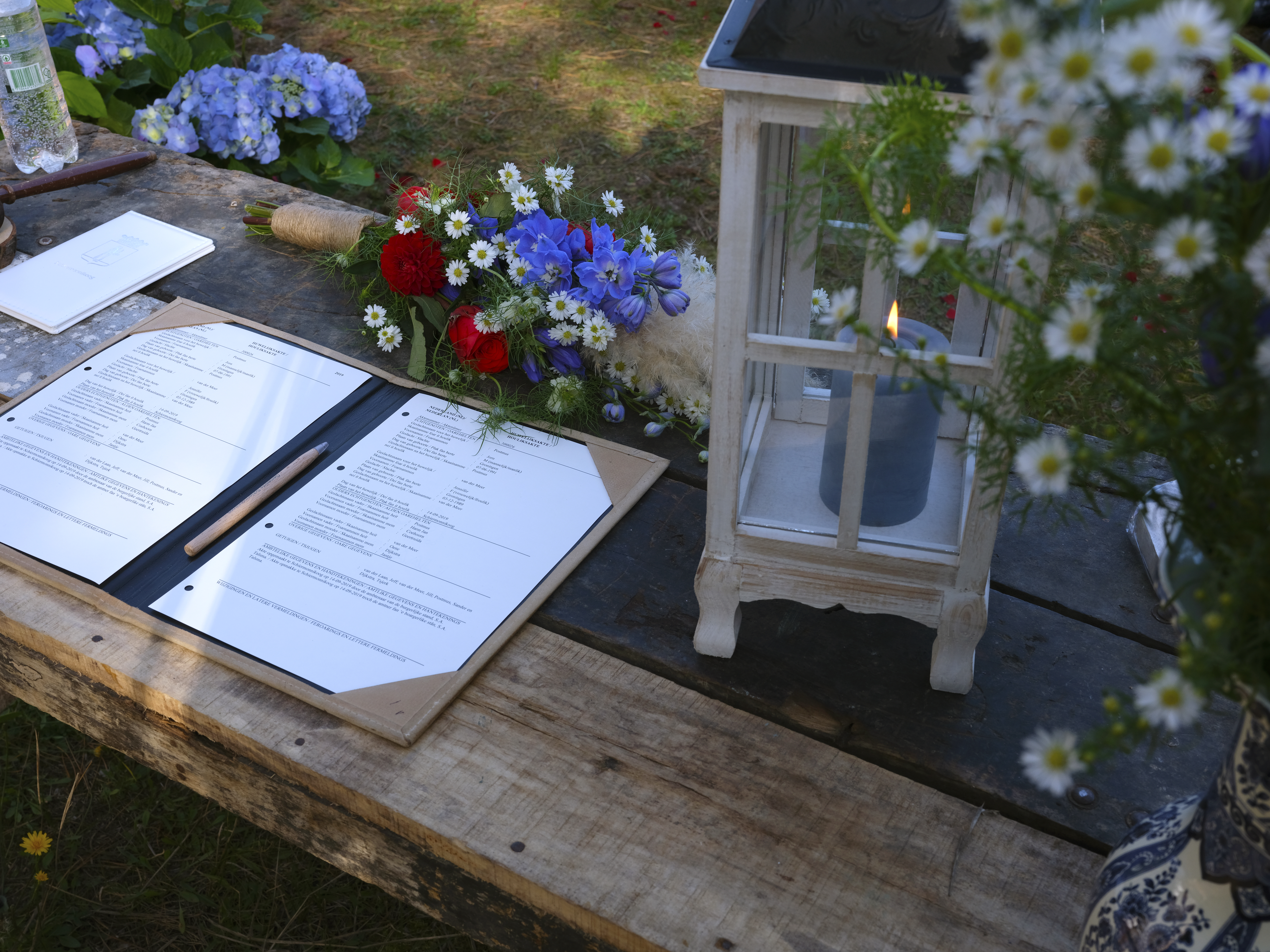 ceremonie, akte, ondertekenen, bloemen, bruidsboeket, huwelijk
