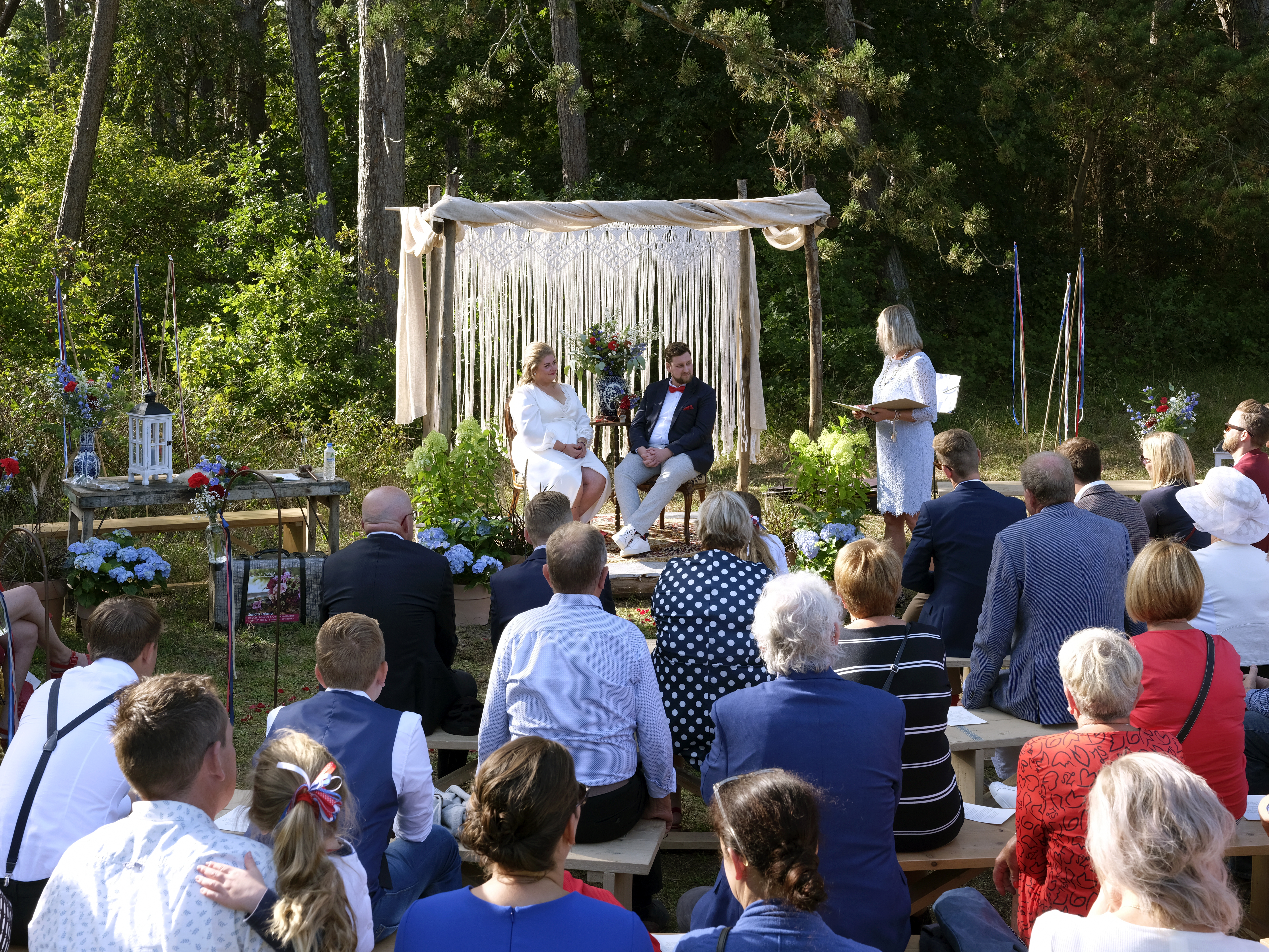 ceremonie, bos, gasten, bruidspaar, huwelijk